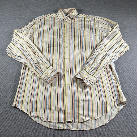 Thomas Dean Shirt Mens Large Orange Stripe Flip Cuff Long Sleeve‎ Button Up - Picture 2 of 6